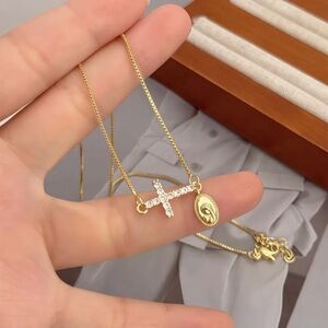 Elegant 18K Gold Plated Cross with Virgin Mary Pendant Necklace. New